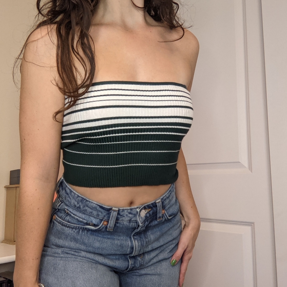 Green & White Striped Tube Top